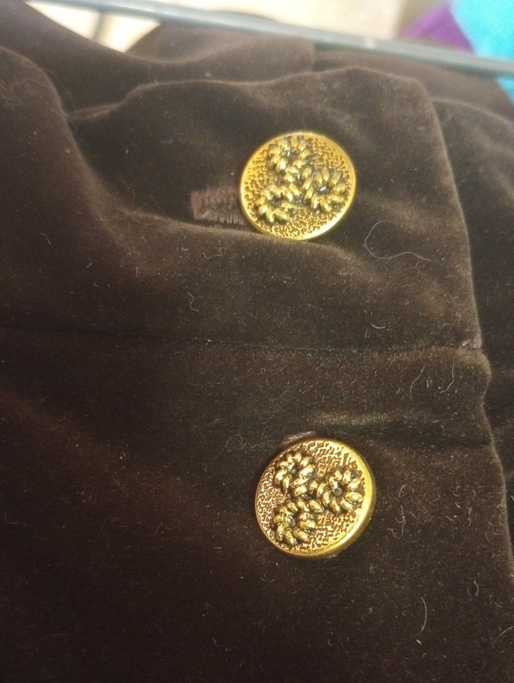 Vintage Retro Chocolate Brown Velvet Maxi Skirt w/ Fancy Gold Buttons, Medium? - Picture 4 of 4